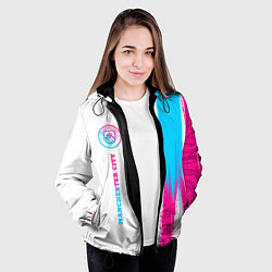 Куртка с капюшоном женская Manchester City neon gradient style по-вертикали, цвет: 3D-черный — фото 2