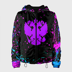 Куртка с капюшоном женская Герб в стиле киберпанк краски, цвет: 3D-черный