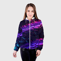 Куртка с капюшоном женская Фиолетовая абстрактная текстура неоновая, цвет: 3D-белый — фото 2