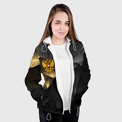Куртка с капюшоном женская Золотой герб России на темном фоне, цвет: 3D-белый — фото 2