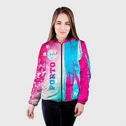 Куртка с капюшоном женская Porto neon gradient style по-вертикали, цвет: 3D-черный — фото 2