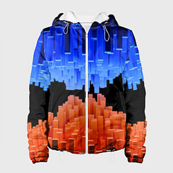 Куртка с капюшоном женская Стягивающиеся в центре синие и оранжевые блоки, цвет: 3D-белый