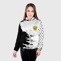 Куртка с капюшоном женская Россия герб звёзды в красках, цвет: 3D-белый — фото 2