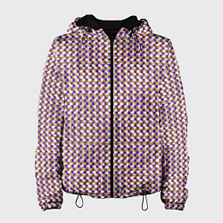 Куртка с капюшоном женская Сине-бежевый текстурированный квадраты-рябь, цвет: 3D-черный