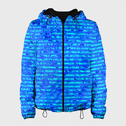 Куртка с капюшоном женская Яркий голубой абстрактный полосатый, цвет: 3D-черный