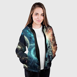 Куртка с капюшоном женская Рождение новой планеты - неоновое свечение, цвет: 3D-черный — фото 2