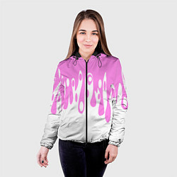 Куртка с капюшоном женская Потеки розовой краски на белом, цвет: 3D-черный — фото 2