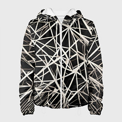 Куртка с капюшоном женская Белые хаотичные линии на чёрном фоне, цвет: 3D-белый