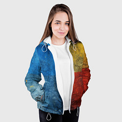Куртка с капюшоном женская Синий жёлтый красный в крапинку, цвет: 3D-белый — фото 2