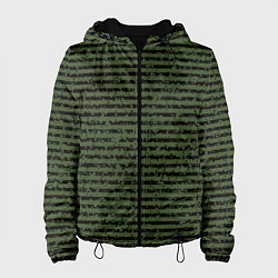 Куртка с капюшоном женская Лесной зелёный полосатый, цвет: 3D-черный