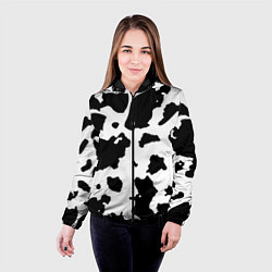 Куртка с капюшоном женская Черно белый коровий узор, цвет: 3D-черный — фото 2