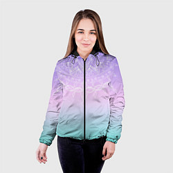 Куртка с капюшоном женская Розово-голубой градиент с узором мандала, цвет: 3D-черный — фото 2