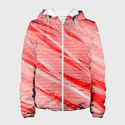 Куртка с капюшоном женская Полосатый красно-белый, цвет: 3D-белый