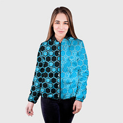 Куртка с капюшоном женская Техно-киберпанк шестиугольники голубой и чёрный, цвет: 3D-черный — фото 2