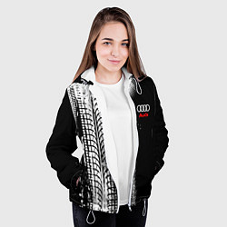 Куртка с капюшоном женская Ауди - следы от шин, цвет: 3D-белый — фото 2