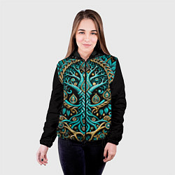Куртка с капюшоном женская Древо жизни - сакральная славянская символика, цвет: 3D-черный — фото 2