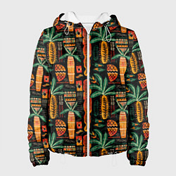 Куртка с капюшоном женская Африканские узоры ананас, цвет: 3D-белый