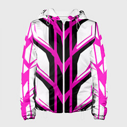 Куртка с капюшоном женская Чёрно-розовые полосы на белом фоне, цвет: 3D-белый
