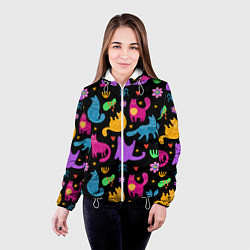Куртка с капюшоном женская Паттерн разноцветных котиков, цвет: 3D-белый — фото 2