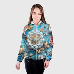 Куртка с капюшоном женская Цветы и жемчуг, цвет: 3D-белый — фото 2