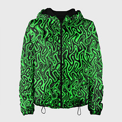 Куртка с капюшоном женская Чёрно-зелёный абстрактный узор, цвет: 3D-черный