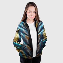 Куртка с капюшоном женская Объемная синяя текстурная кожа, цвет: 3D-черный — фото 2