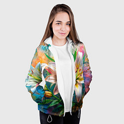 Куртка с капюшоном женская Лилии абстракция гранж, цвет: 3D-белый — фото 2