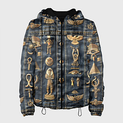 Куртка с капюшоном женская Символы Египта на дениме, цвет: 3D-черный