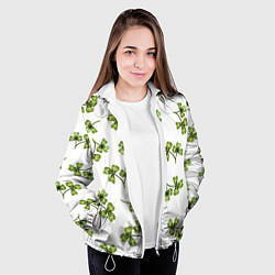 Куртка с капюшоном женская Листочки клевера на белом фоне - паттерн, цвет: 3D-белый — фото 2