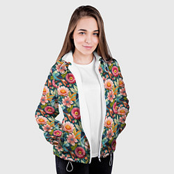 Куртка с капюшоном женская Тропические птицы в цветах, цвет: 3D-белый — фото 2