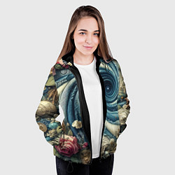 Куртка с капюшоном женская Джинсовая воронка нитки и цветы - нейросеть, цвет: 3D-черный — фото 2