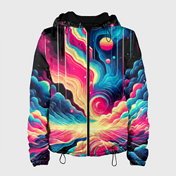 Куртка с капюшоном женская Neon space fantasy - ai art, цвет: 3D-черный