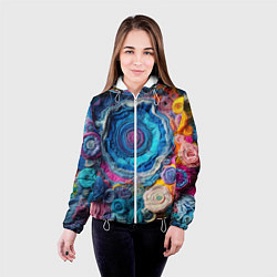 Куртка с капюшоном женская Вязаные цветы - пэчворк, цвет: 3D-белый — фото 2