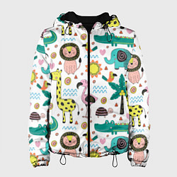 Куртка с капюшоном женская Животные джунглей, цвет: 3D-черный