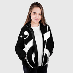 Куртка с капюшоном женская Скрипичный и басовый ключи - белые на чёрном, цвет: 3D-черный — фото 2