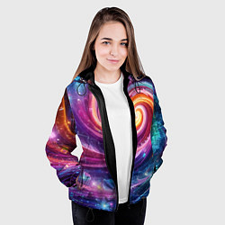 Куртка с капюшоном женская Космическая галактическая спираль - неоновое свече, цвет: 3D-черный — фото 2
