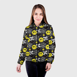 Куртка с капюшоном женская Смайлик хэллоуин, цвет: 3D-черный — фото 2