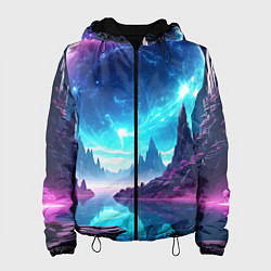 Куртка с капюшоном женская Космический пейзаж - планеты, цвет: 3D-черный