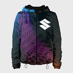 Куртка с капюшоном женская Suzuki neon hexagon, цвет: 3D-черный