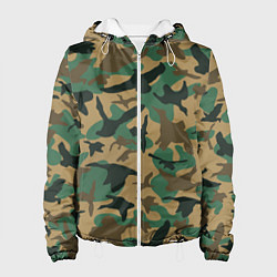 Куртка с капюшоном женская Армейский камуфляж текстура, цвет: 3D-белый
