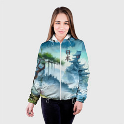 Куртка с капюшоном женская Японский пейзаж - акварель живопись, цвет: 3D-белый — фото 2