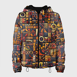 Куртка с капюшоном женская Африканский орнамент - резьба по дереву, цвет: 3D-черный