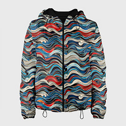 Куртка с капюшоном женская Разноцветные абстрактные волны, цвет: 3D-черный