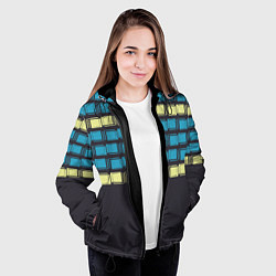 Куртка с капюшоном женская Голубые и мятные квадраты на темном, цвет: 3D-черный — фото 2