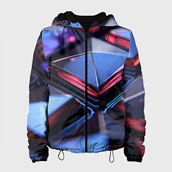 Куртка с капюшоном женская Абстрактные фиолетовые плиты со свечением, цвет: 3D-черный
