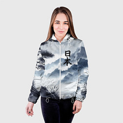 Куртка с капюшоном женская Японский пейзаж - нейросеть, цвет: 3D-белый — фото 2