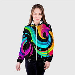 Куртка с капюшоном женская Яркая неоновая абстракция - нейросеть, цвет: 3D-белый — фото 2