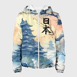 Куртка с капюшоном женская Japanese landscape - watercolor, цвет: 3D-белый