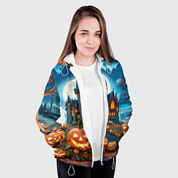 Куртка с капюшоном женская Ночь Хэллоуина тыквы и замок, цвет: 3D-белый — фото 2