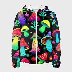 Куртка с капюшоном женская Биолюминесцентные кислотные грибы, цвет: 3D-белый